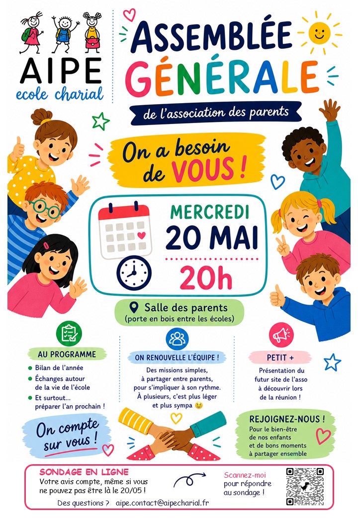 Affiche présentant l'assemblée générale de l'association le 20 mai 2026
