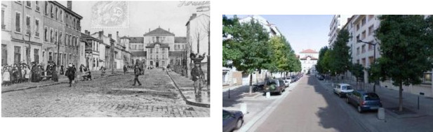 juxtaposition d'une ancienne photo de l'école et d'une plus récente